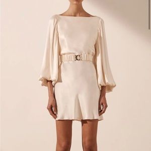 Shona Joy La Lune Balloon Sleeve Mini Dress with Belt - Cream
